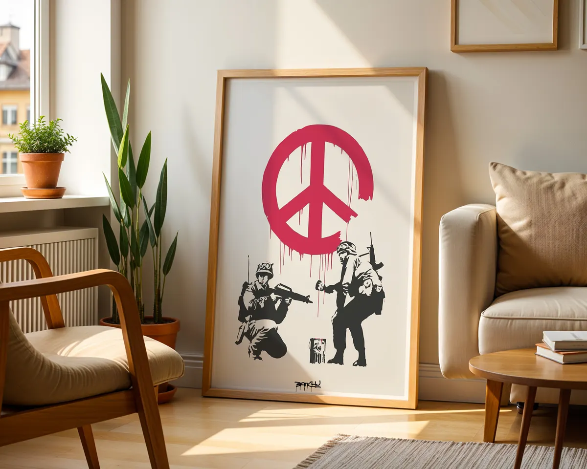 Peace campaign protest poster with soldiers and anti-war imagery in a bold political composition. — photo 2