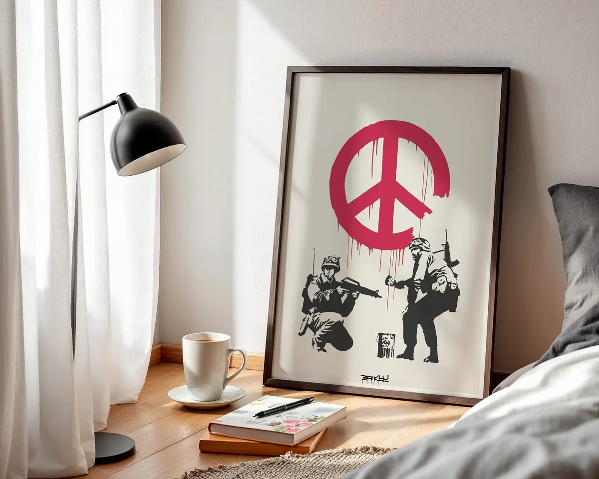 Peace campaign protest poster with soldiers and anti-war imagery in a bold political composition. — photo 3
