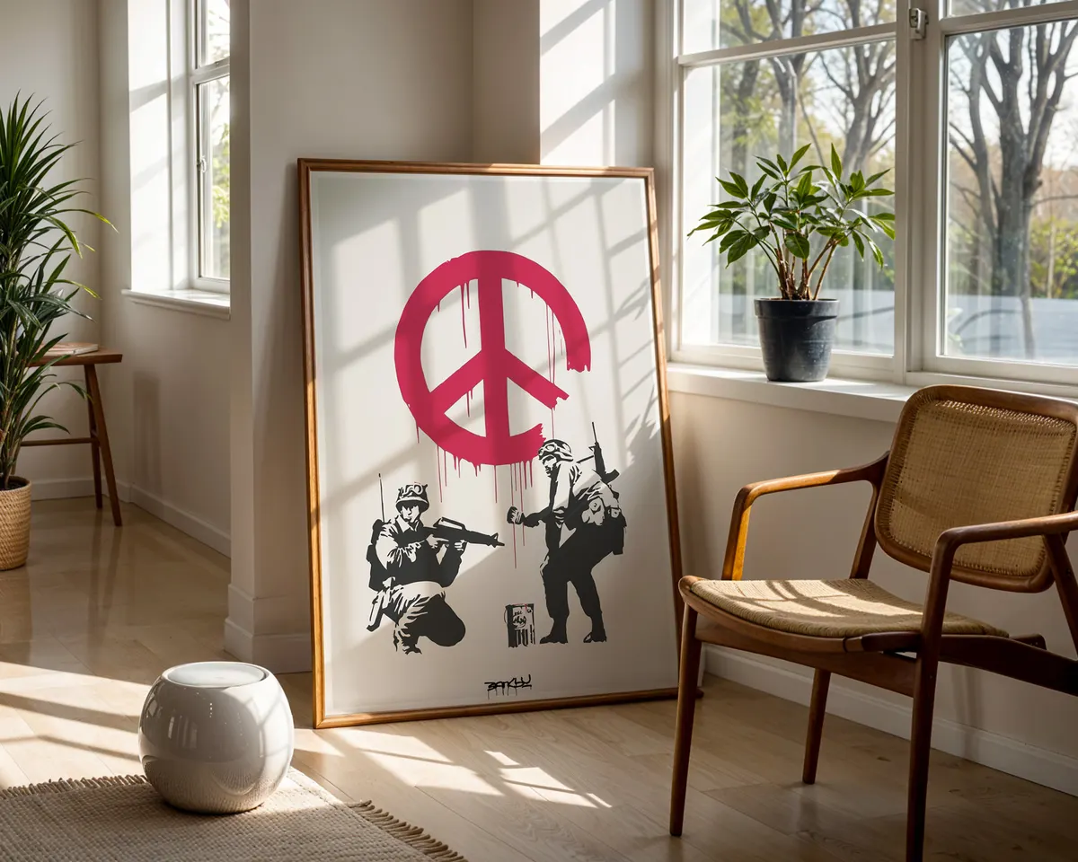 Peace campaign protest poster with soldiers and anti-war imagery in a bold political composition. — photo 5
