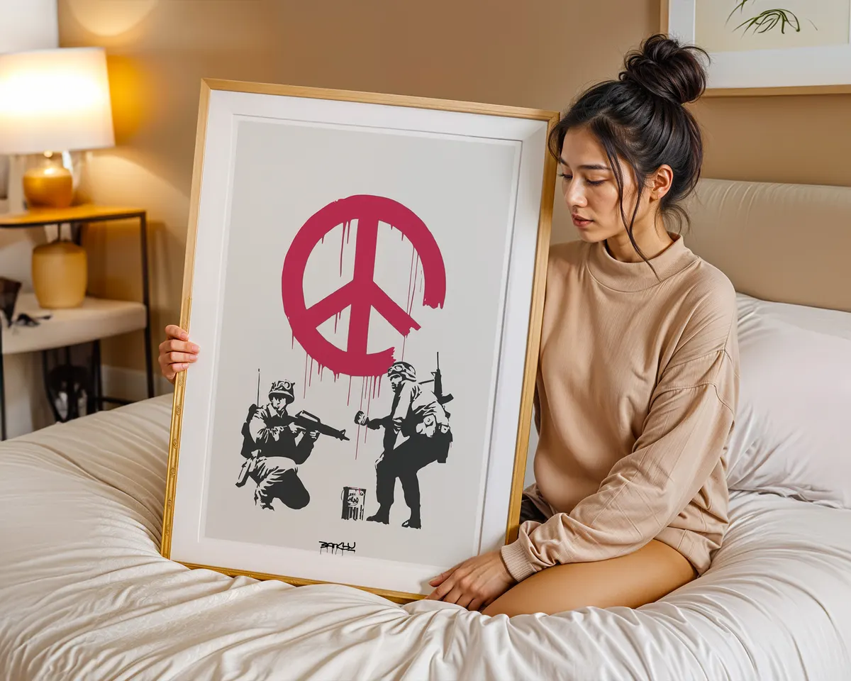 Peace campaign protest poster with soldiers and anti-war imagery in a bold political composition. — photo 7