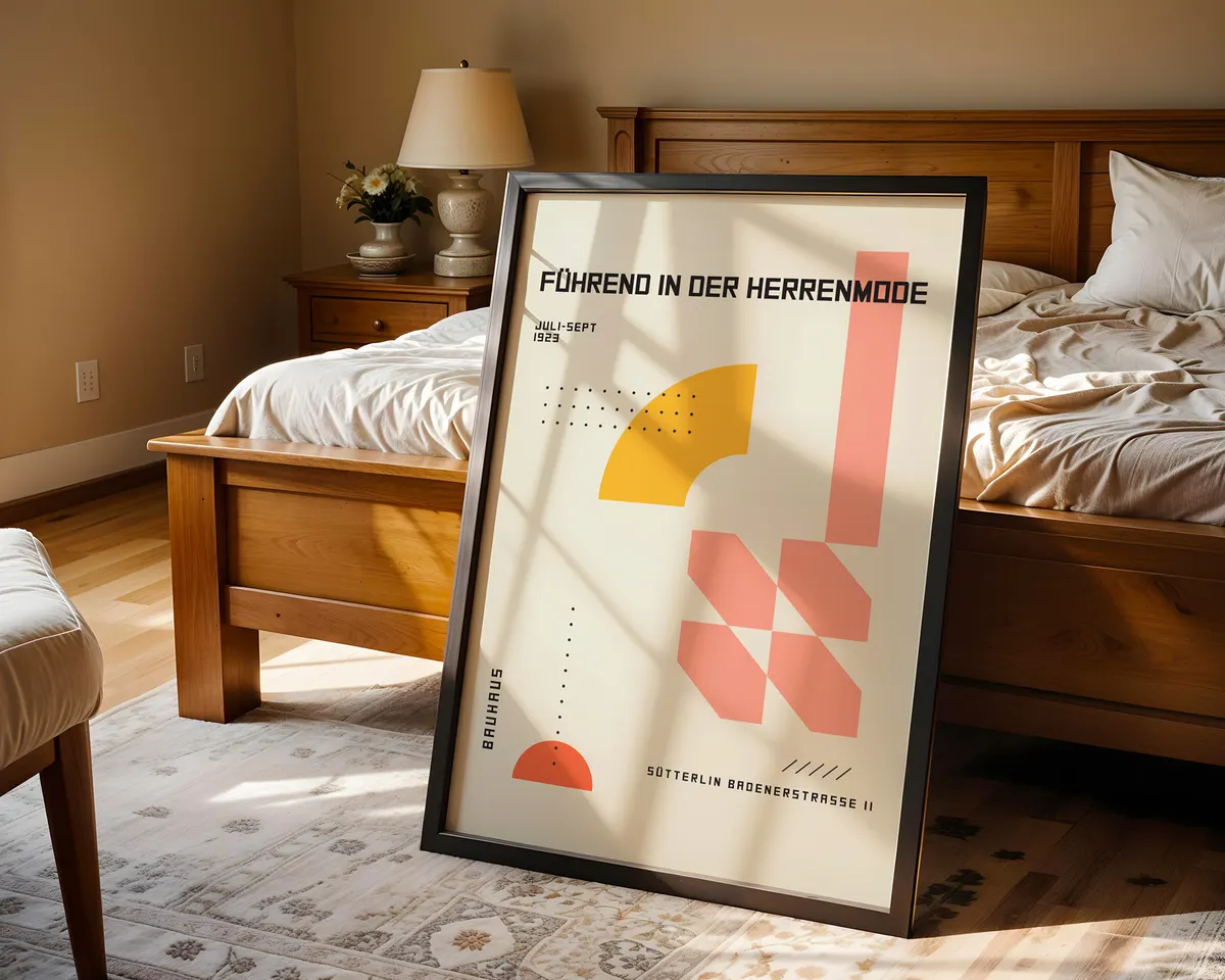 Bauhaus style geometric poster in warm yellow and pink with playful modernist shapes. — photo 4