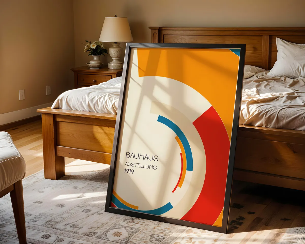 Vintage Bauhaus 1919 commemorative poster with clean geometric composition in a primary palette. — photo 4