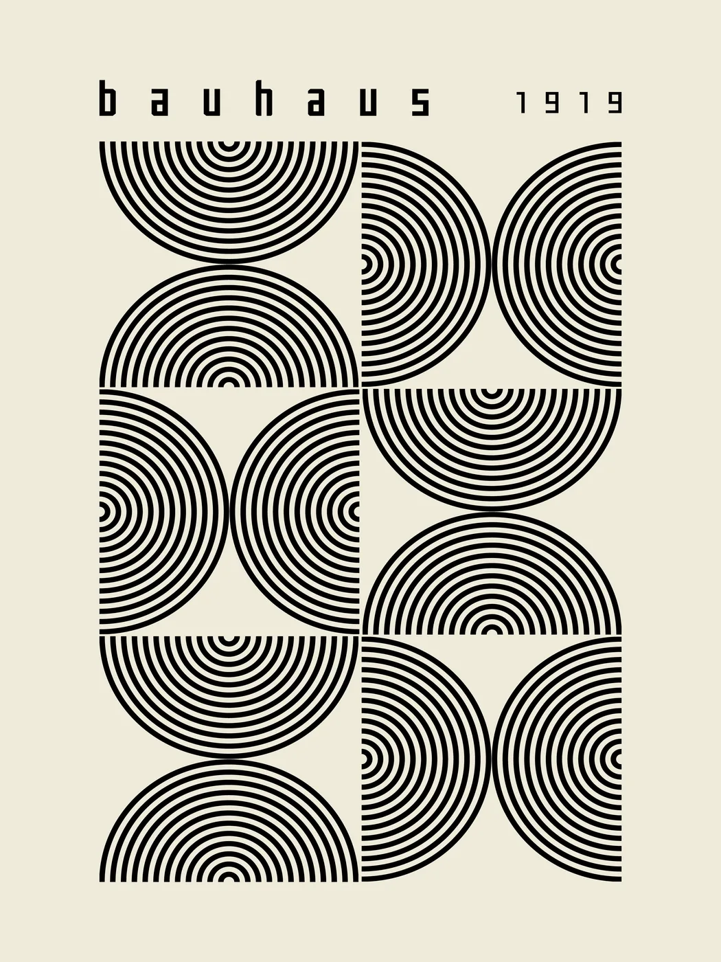 Minimalist Bauhaus poster with semicircle arch shapes in a clean precise geometric composition.