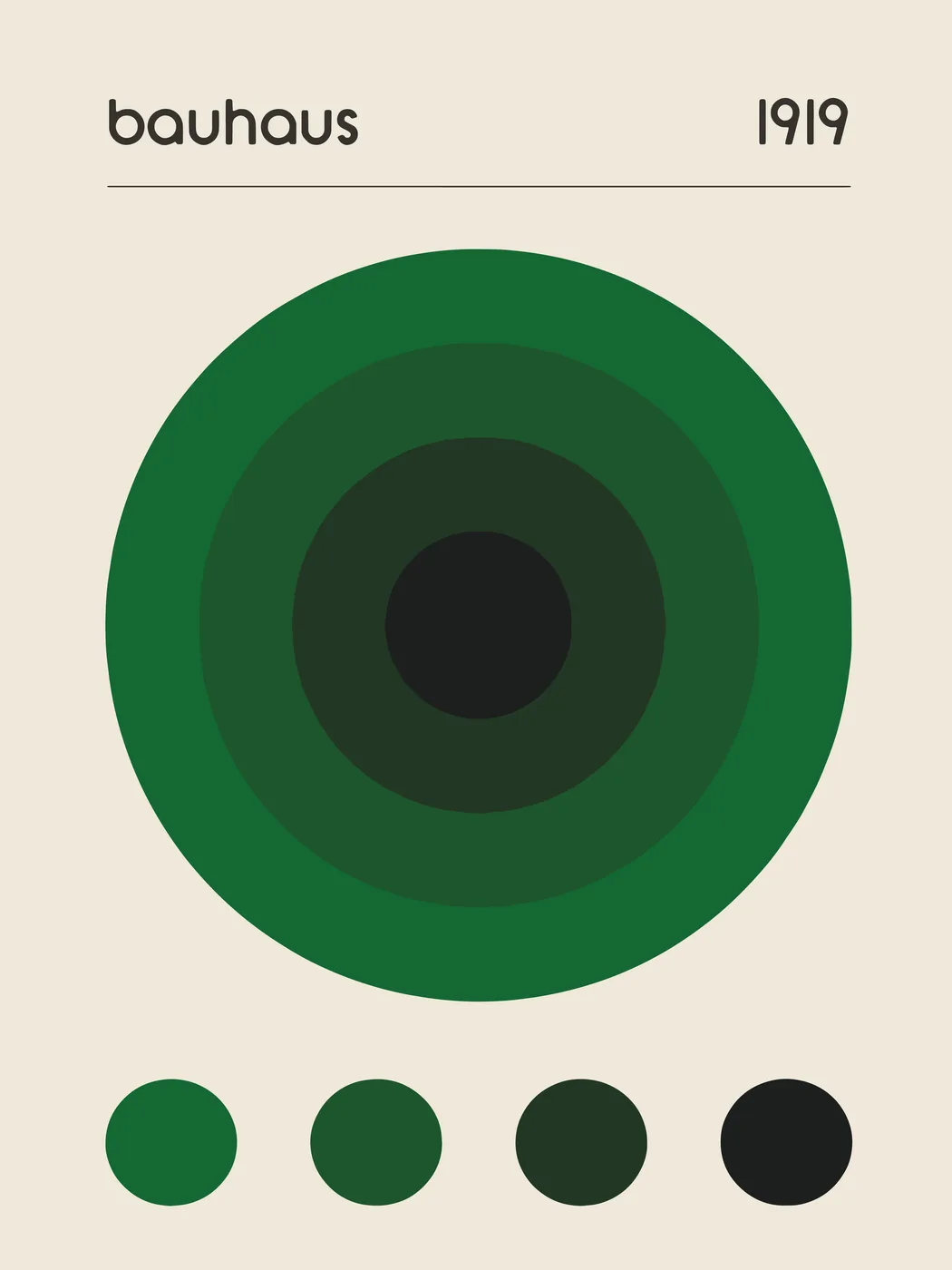 Minimalist Bauhaus poster with a single emerald green circle on a clean light background.