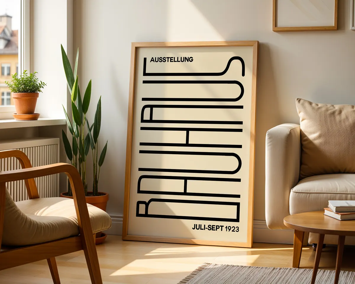 Warm Bauhaus style geometric poster in soft orange, beige and cream tones. — photo 2