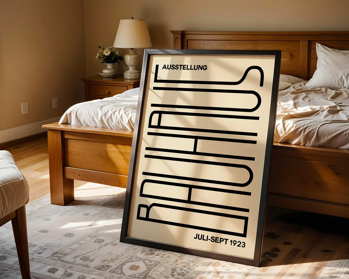Warm Bauhaus style geometric poster in soft orange, beige and cream tones. — photo 4