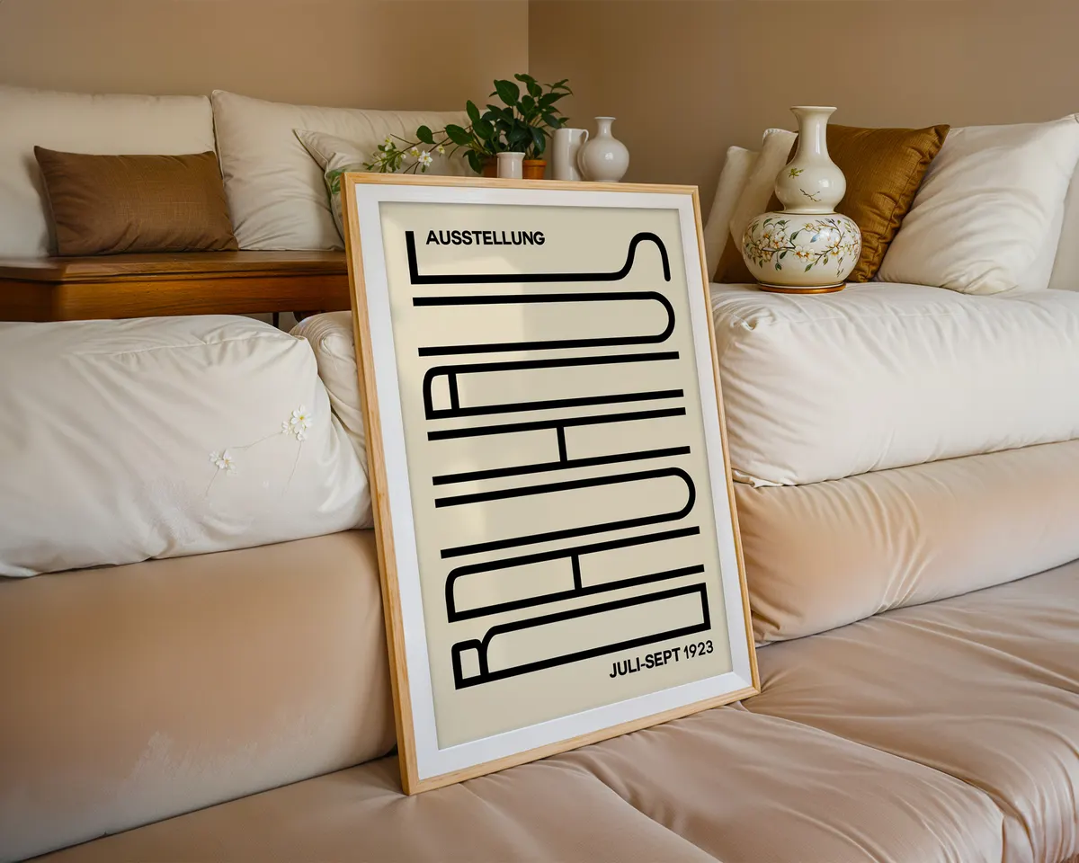 Warm Bauhaus style geometric poster in soft orange, beige and cream tones. — photo 6