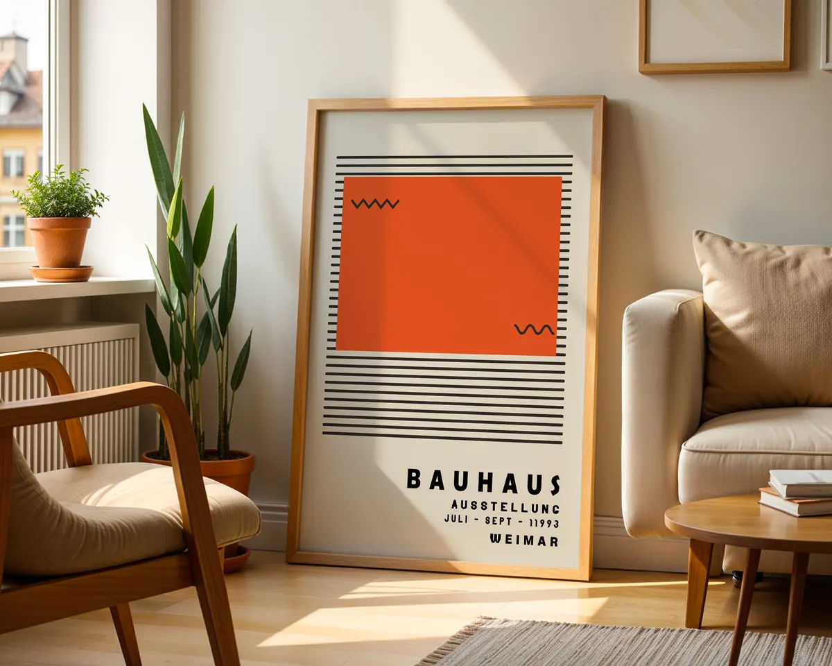Bold Bauhaus style geometric poster in vibrant burnt orange with clean modernist shapes. — photo 2