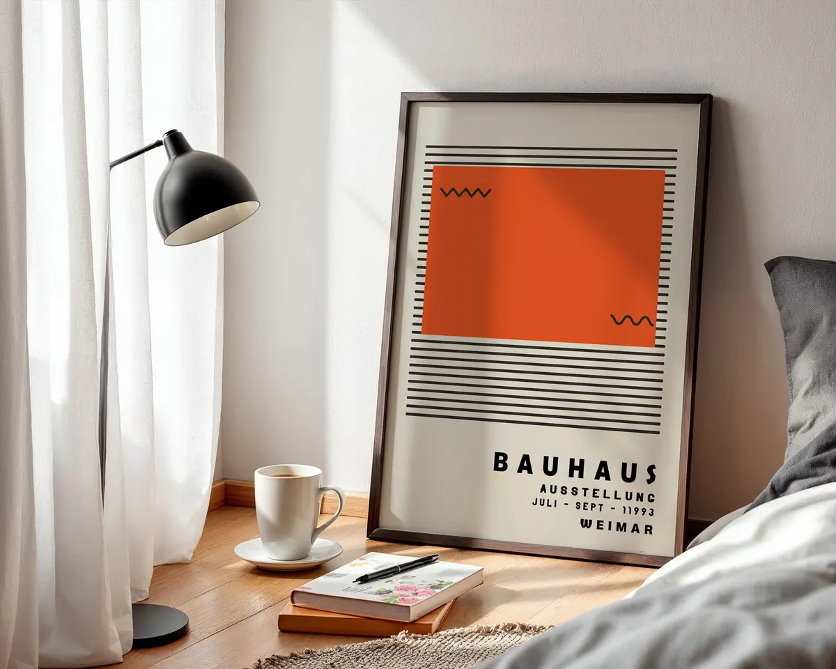 Bold Bauhaus style geometric poster in vibrant burnt orange with clean modernist shapes. — photo 3