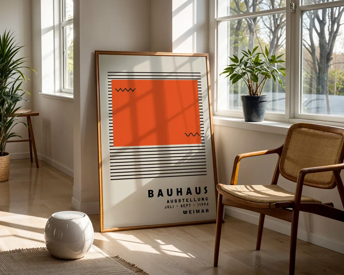 Bold Bauhaus style geometric poster in vibrant burnt orange with clean modernist shapes. — photo 5