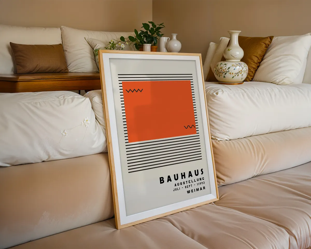 Bold Bauhaus style geometric poster in vibrant burnt orange with clean modernist shapes. — photo 6