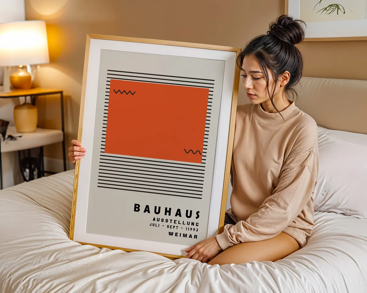 Bold Bauhaus style geometric poster in vibrant burnt orange with clean modernist shapes. — photo 7