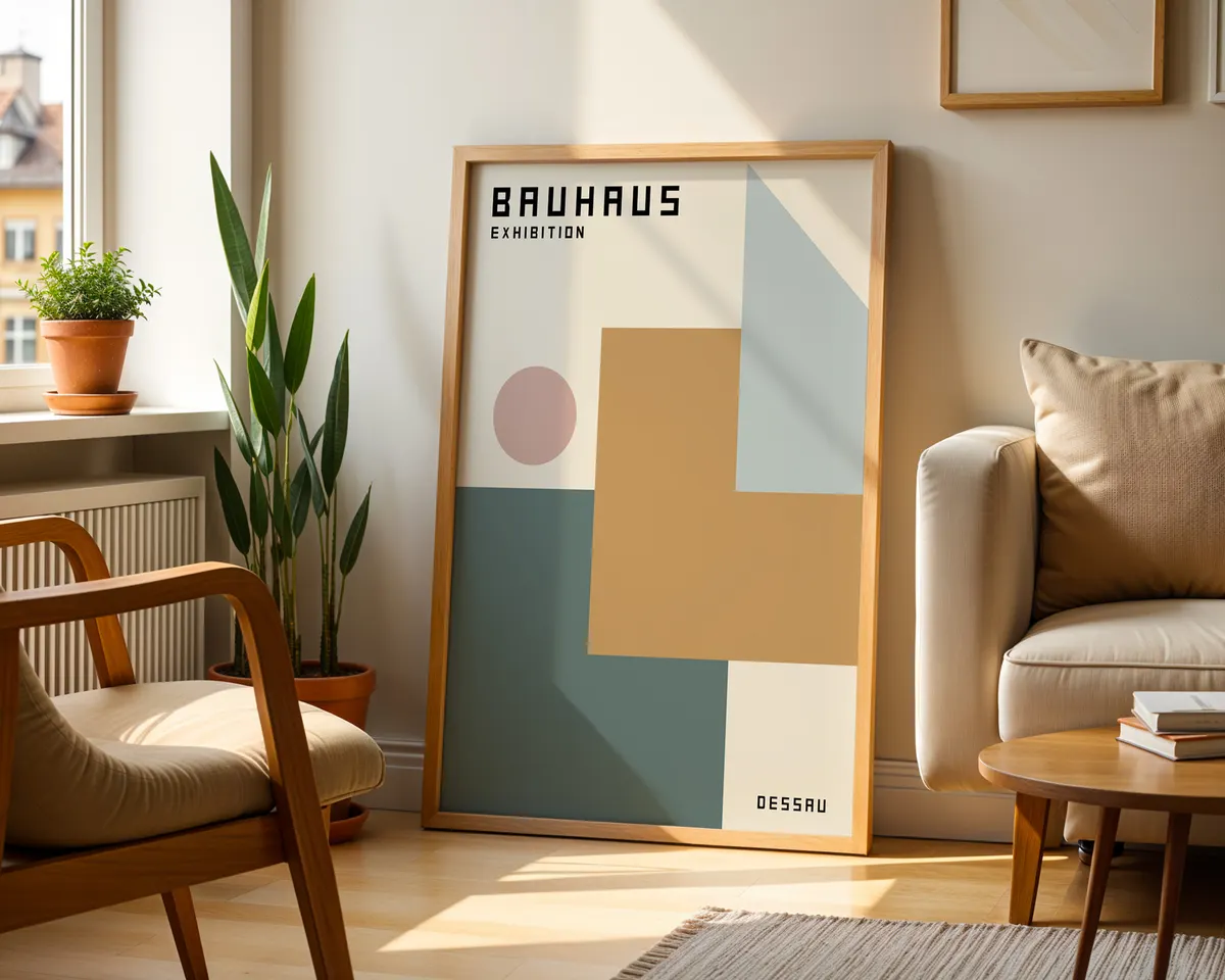 Minimalist grey Bauhaus poster with precise neutral geometric composition. — photo 2