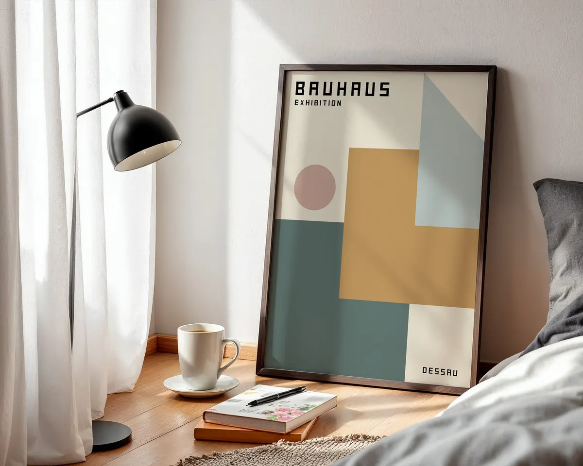 Minimalist grey Bauhaus poster with precise neutral geometric composition. — photo 3