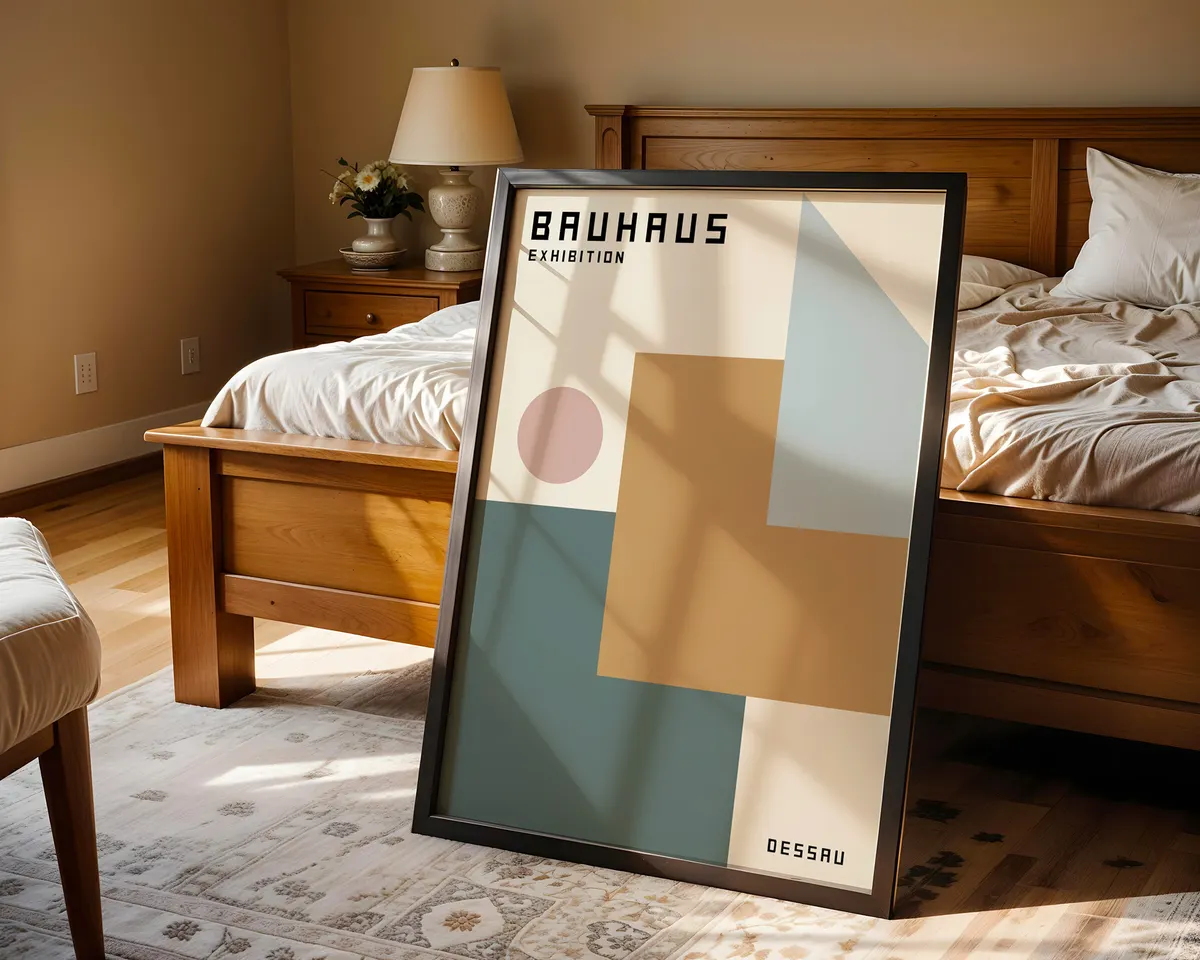 Minimalist grey Bauhaus poster with precise neutral geometric composition. — photo 4