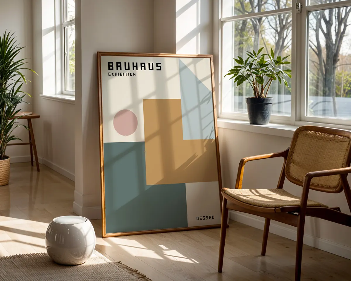 Minimalist grey Bauhaus poster with precise neutral geometric composition. — photo 5