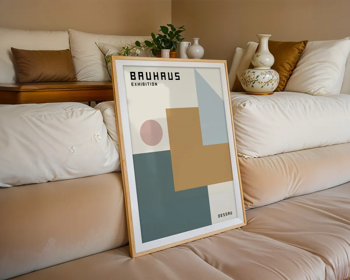 Minimalist grey Bauhaus poster with precise neutral geometric composition. — photo 6