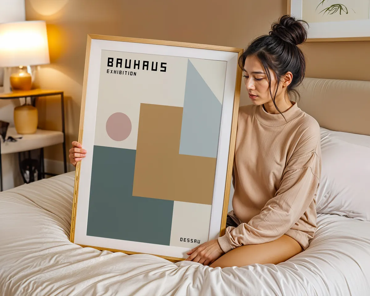 Minimalist grey Bauhaus poster with precise neutral geometric composition. — photo 7