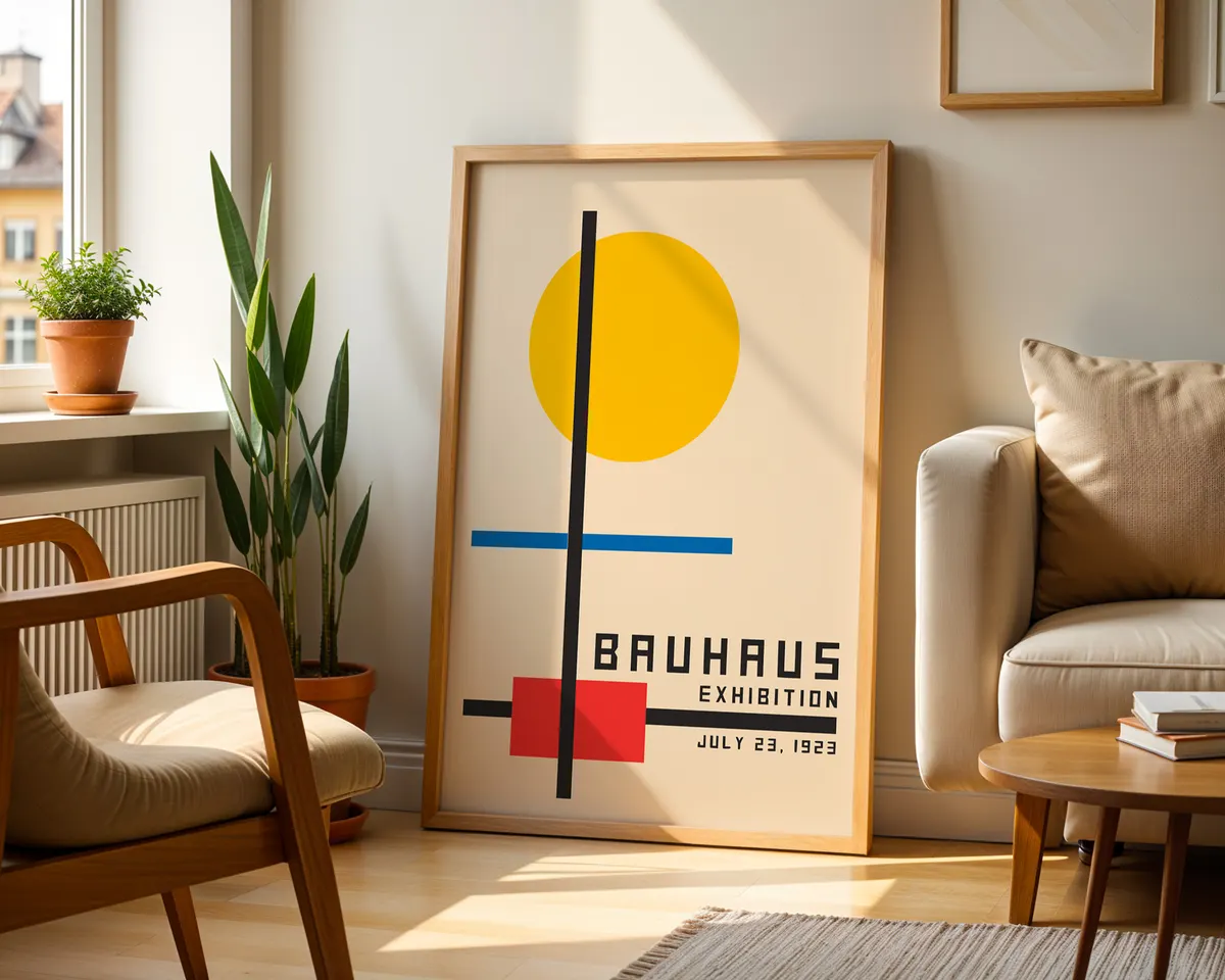First Bauhaus geometric poster of a matching set of three with systematic modernist composition. — photo 2
