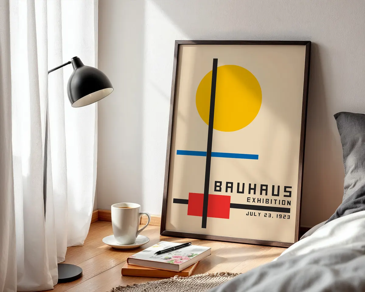 First Bauhaus geometric poster of a matching set of three with systematic modernist composition. — photo 3