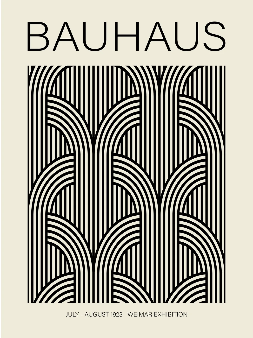 Black and white Bauhaus poster with concentrated geometric forms in stark monochrome contrast.