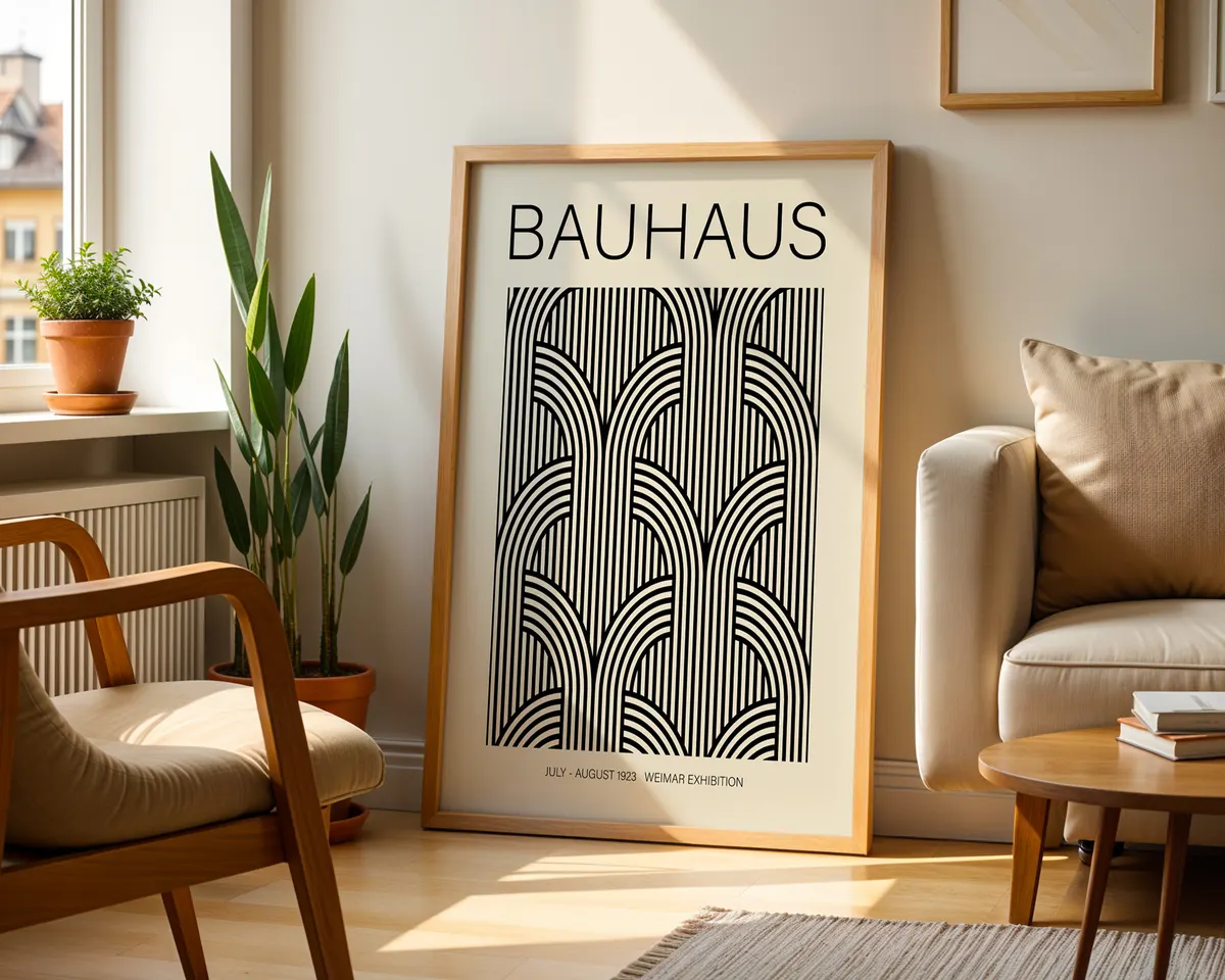 Black and white Bauhaus poster with concentrated geometric forms in stark monochrome contrast. — photo 2