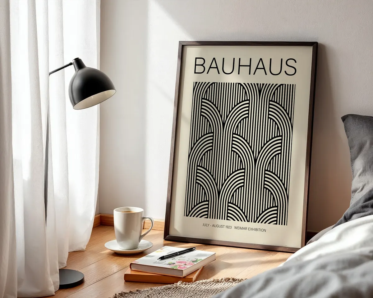 Black and white Bauhaus poster with concentrated geometric forms in stark monochrome contrast. — photo 3
