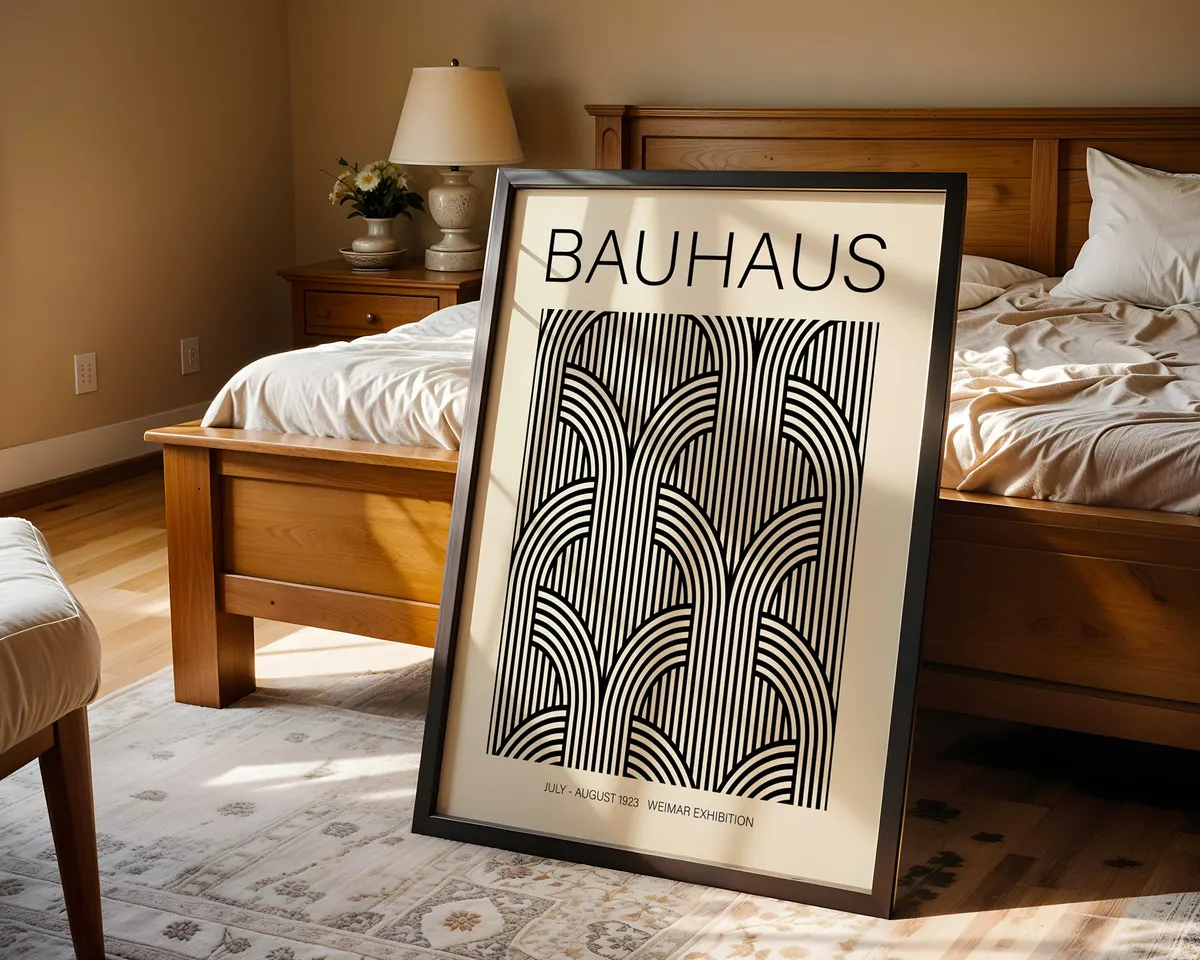 Black and white Bauhaus poster with concentrated geometric forms in stark monochrome contrast. — photo 4