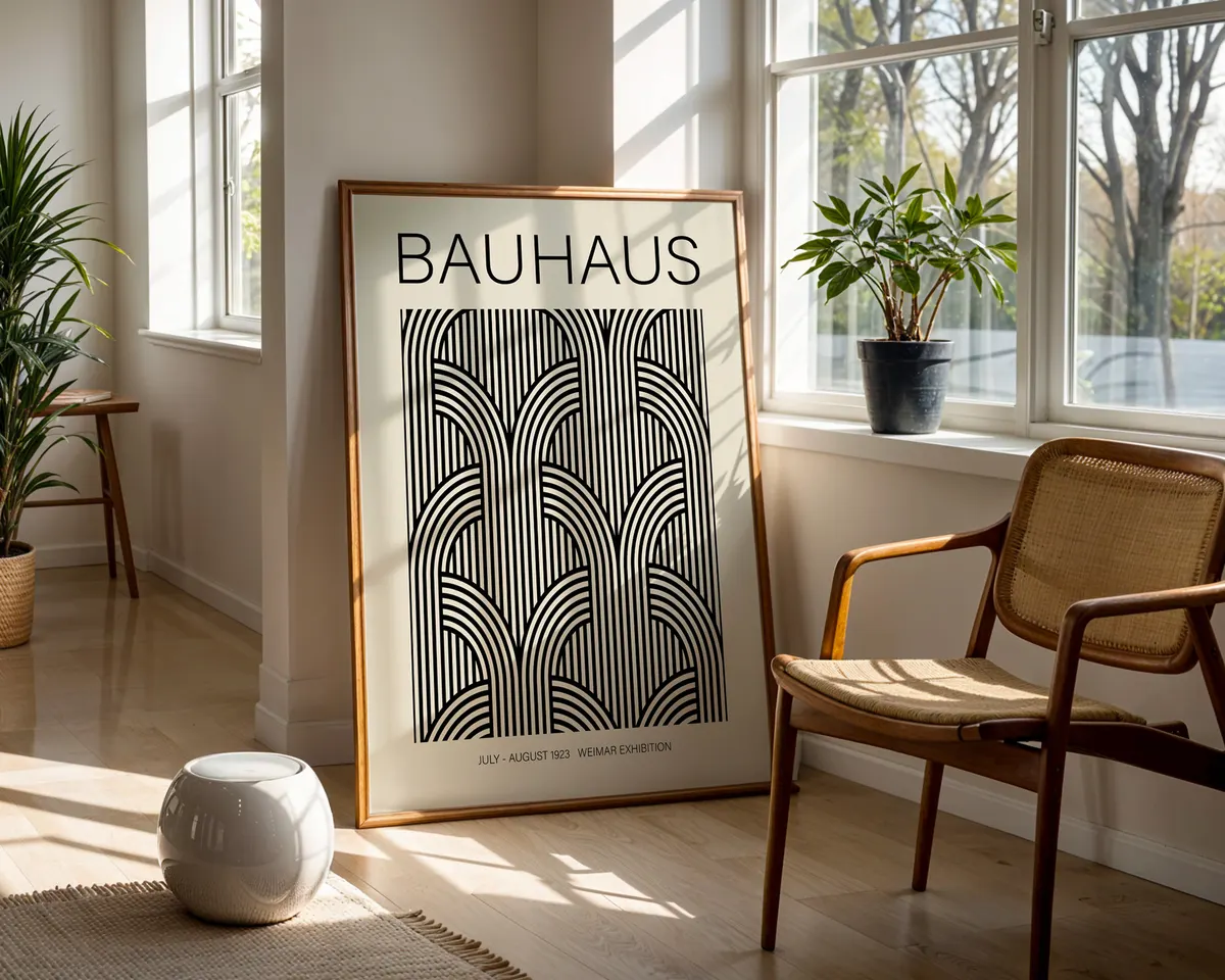 Black and white Bauhaus poster with concentrated geometric forms in stark monochrome contrast. — photo 5