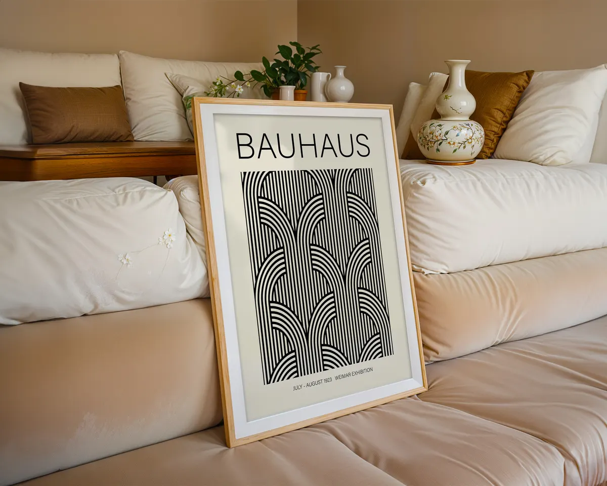 Black and white Bauhaus poster with concentrated geometric forms in stark monochrome contrast. — photo 6