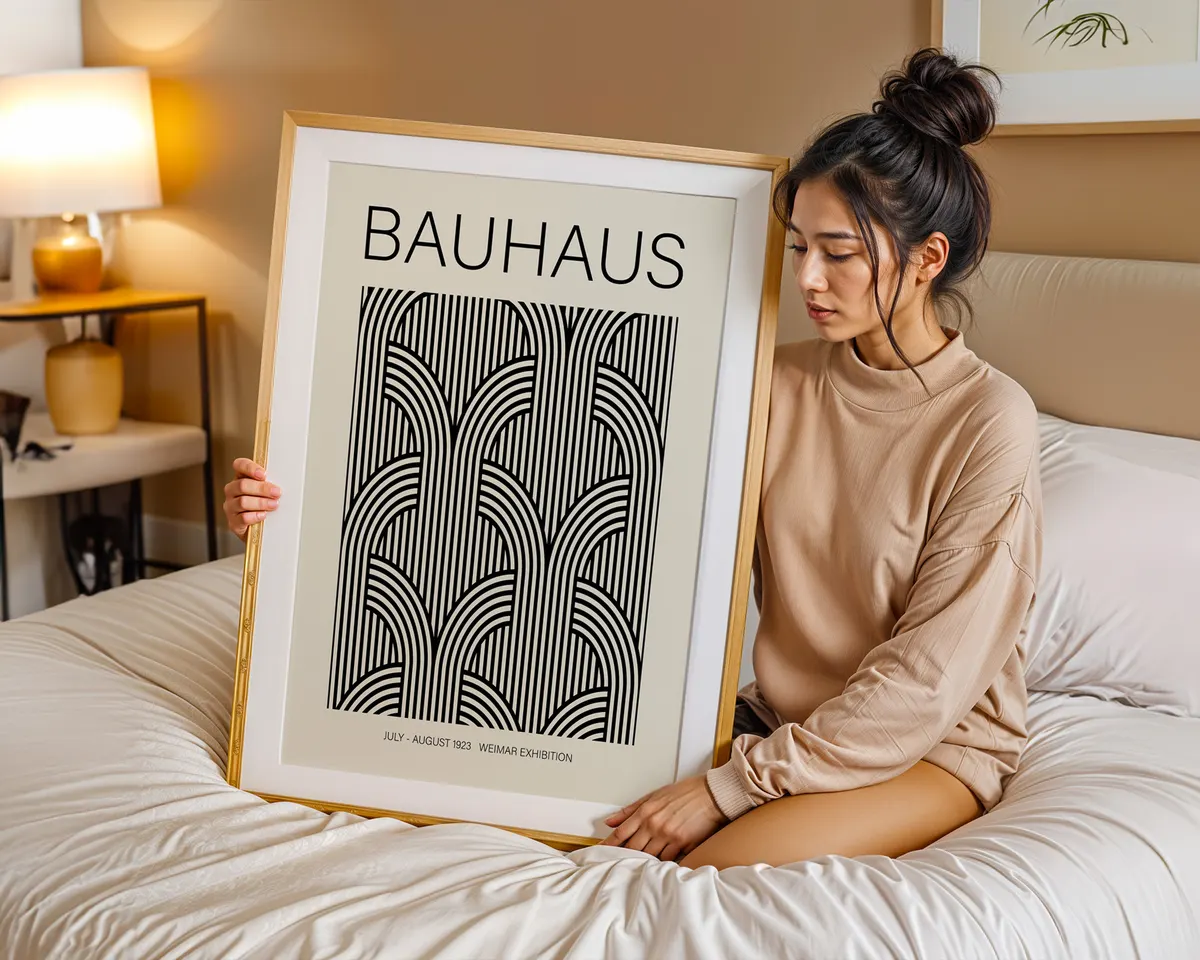 Black and white Bauhaus poster with concentrated geometric forms in stark monochrome contrast. — photo 7