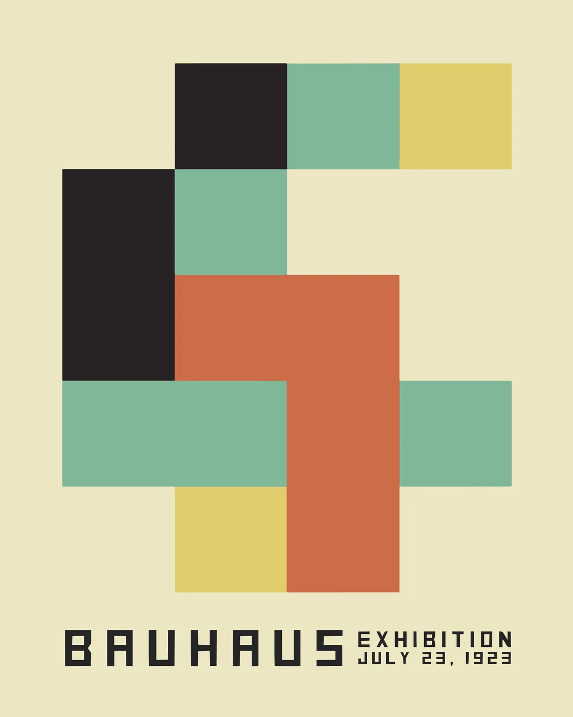 Black and white Bauhaus poster with a doubled letterform composition in precise modernist typography.