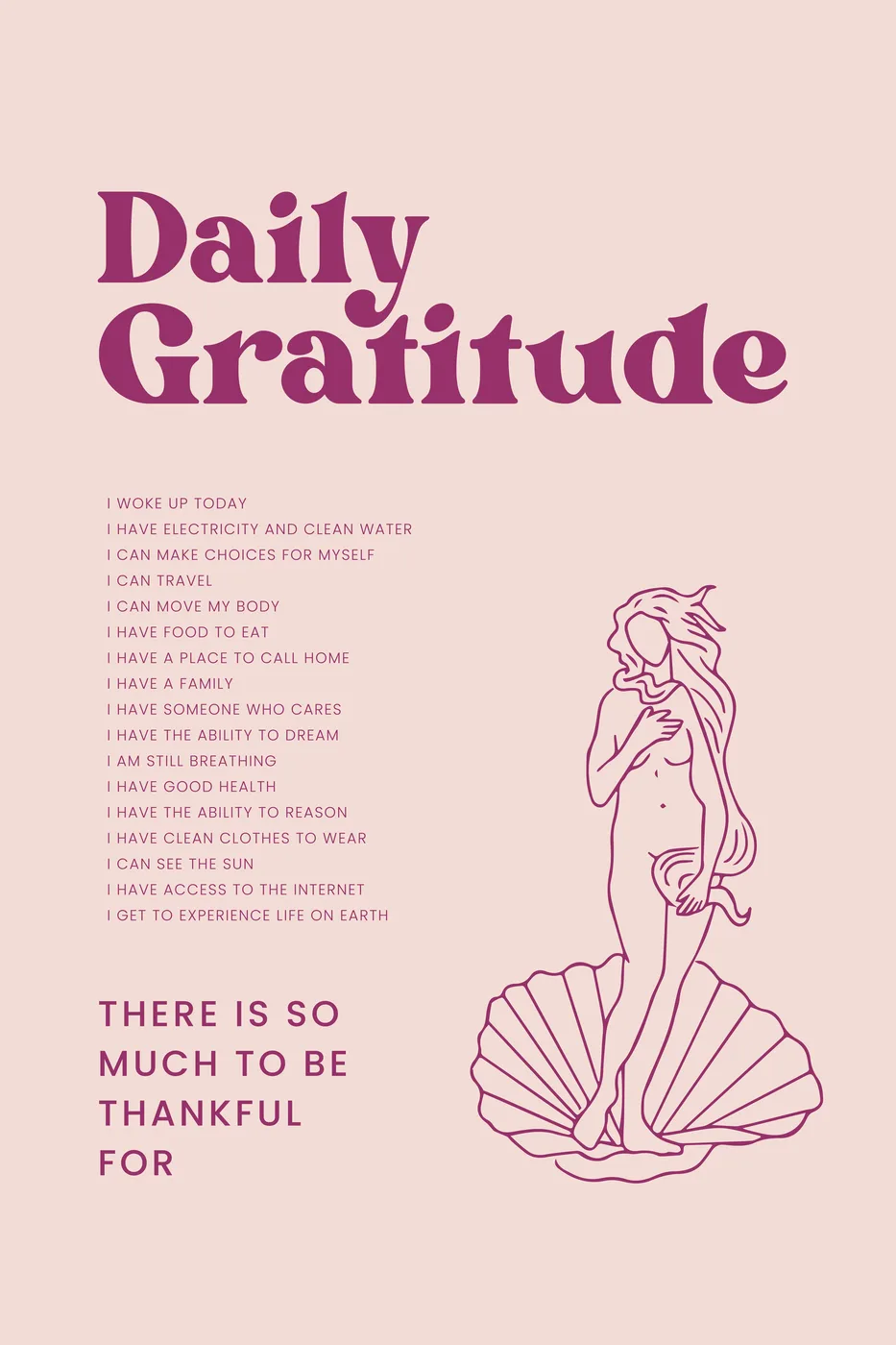 Calm typographic poster reading Daily Gratitude in clean warm lettering for mindful spaces.