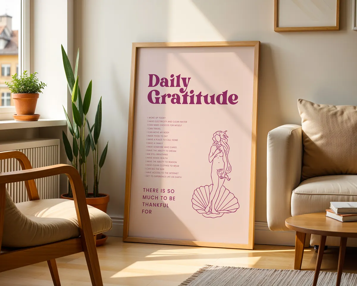 Calm typographic poster reading Daily Gratitude in clean warm lettering for mindful spaces. — photo 2