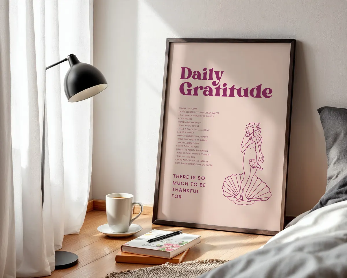 Calm typographic poster reading Daily Gratitude in clean warm lettering for mindful spaces. — photo 3