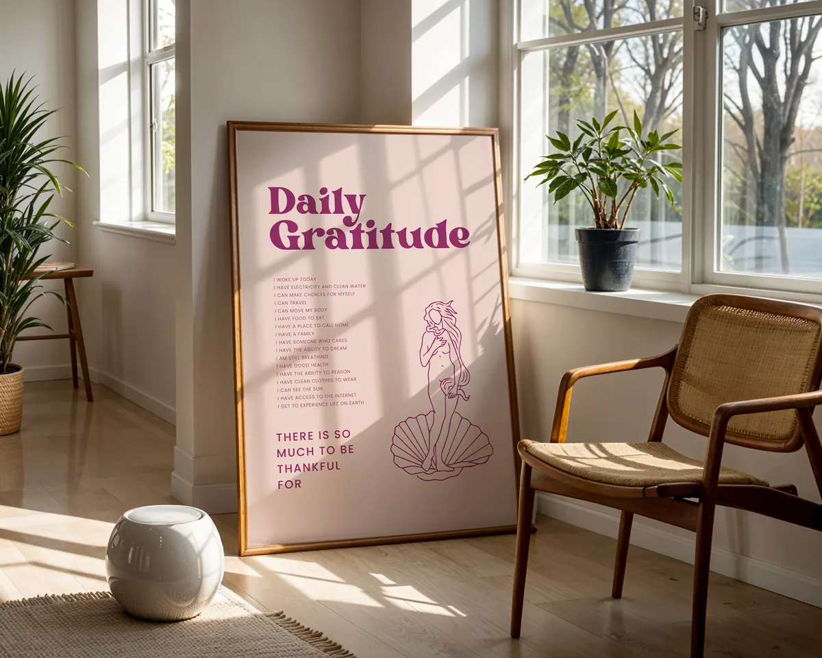 Calm typographic poster reading Daily Gratitude in clean warm lettering for mindful spaces. — photo 5