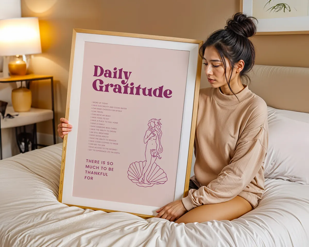 Calm typographic poster reading Daily Gratitude in clean warm lettering for mindful spaces. — photo 7