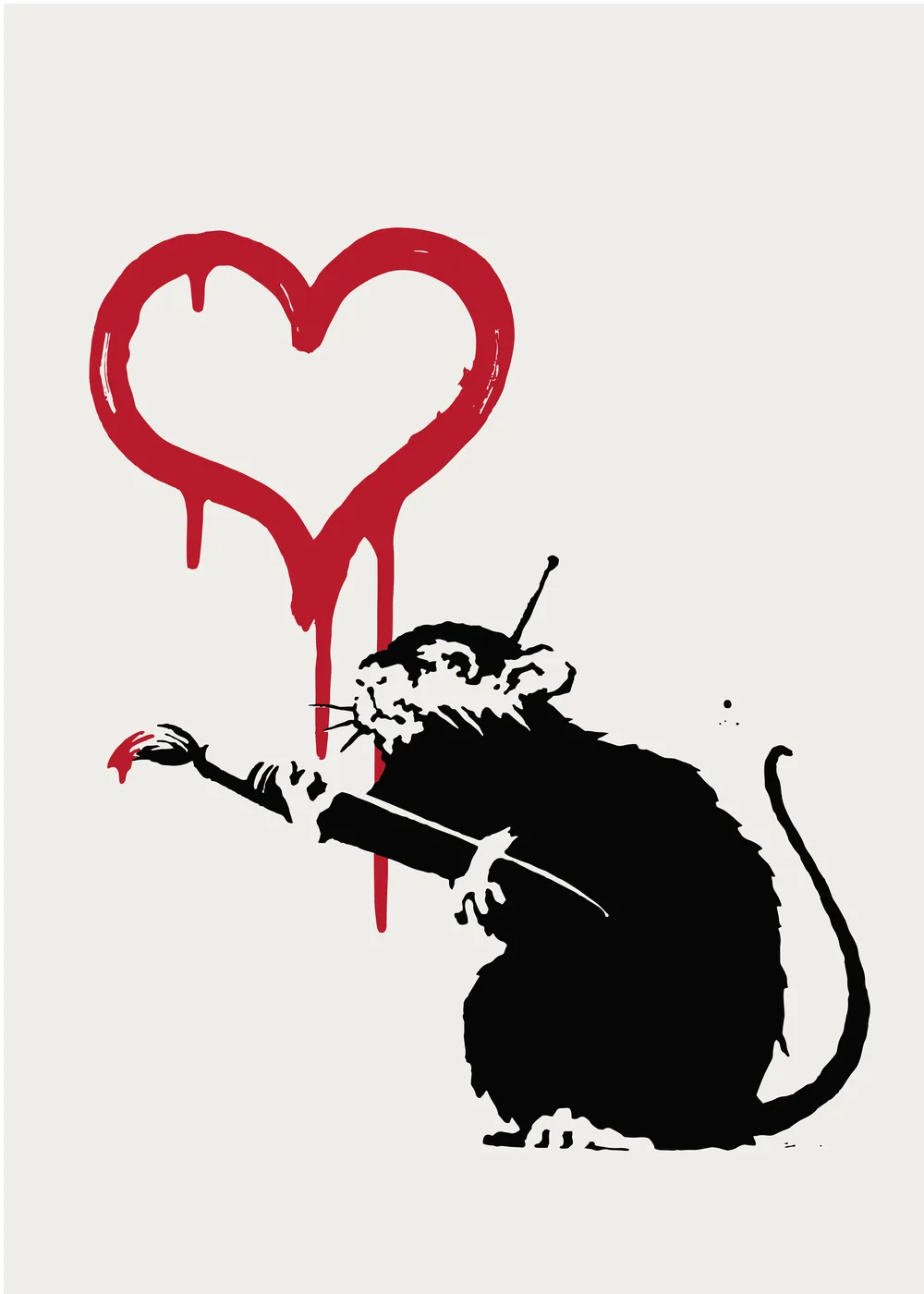 Banksy style street art poster of two rats in a tender urban romance composition.