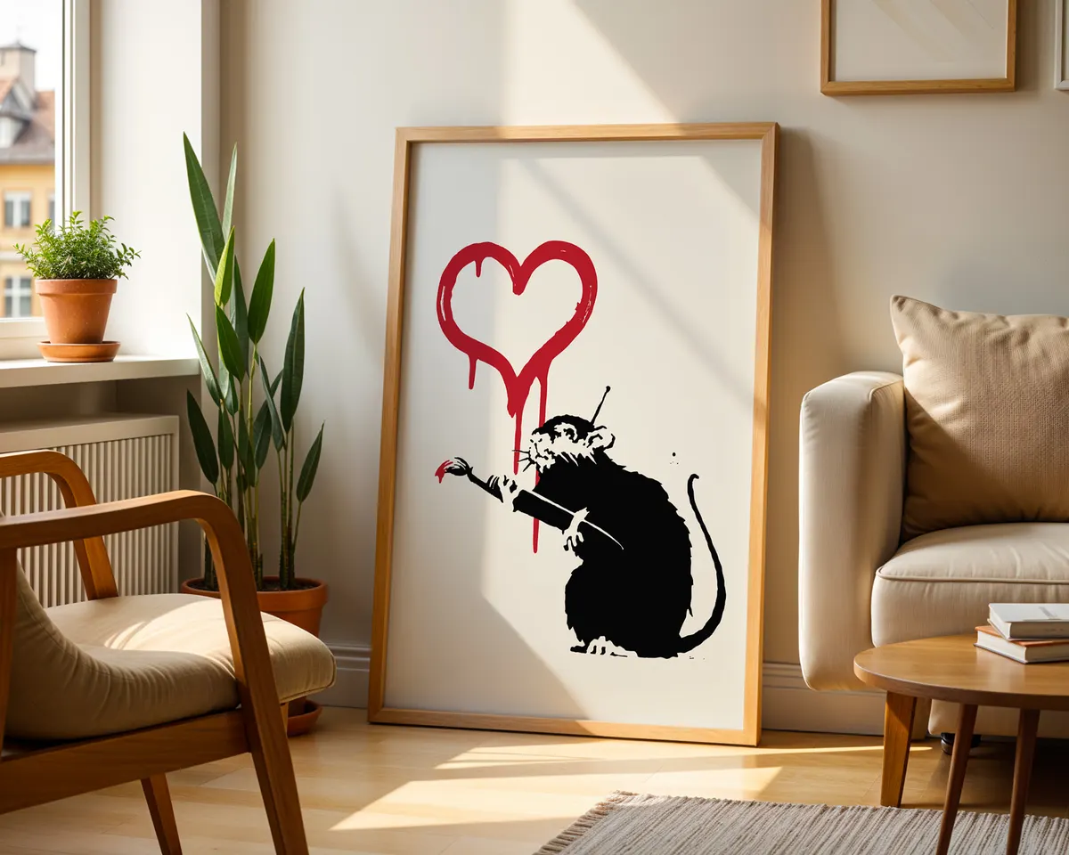 Banksy style street art poster of two rats in a tender urban romance composition. — photo 2