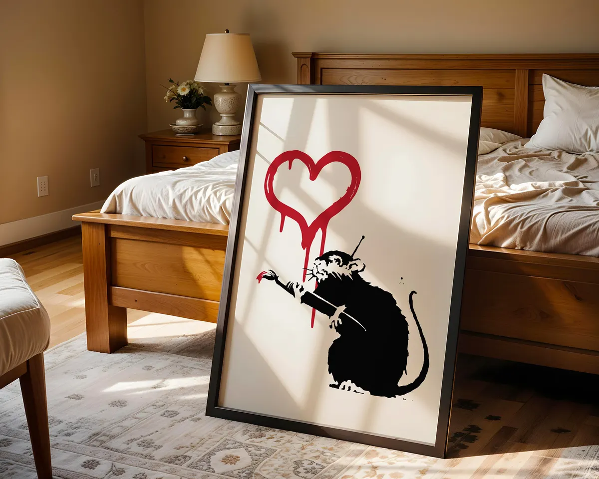 Banksy style street art poster of two rats in a tender urban romance composition. — photo 4