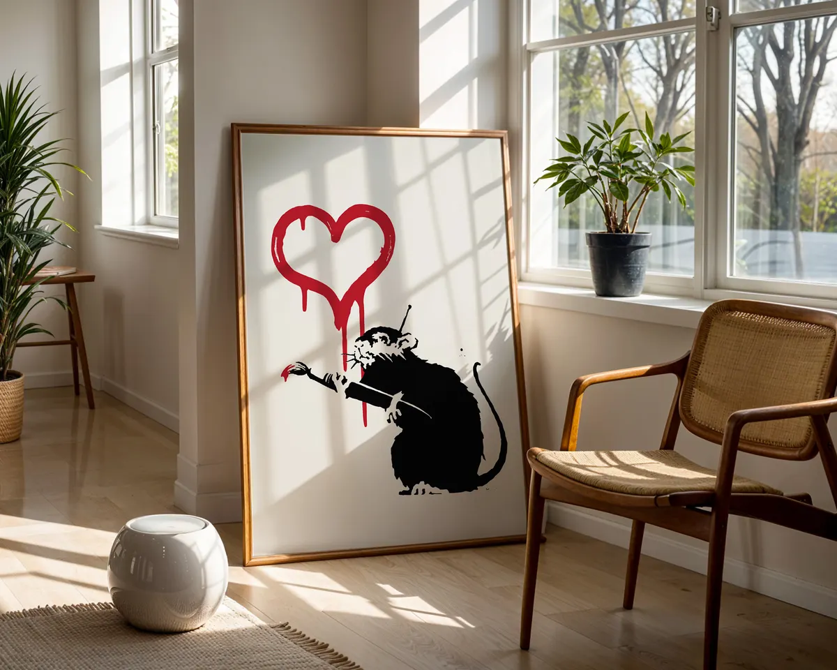 Banksy style street art poster of two rats in a tender urban romance composition. — photo 5
