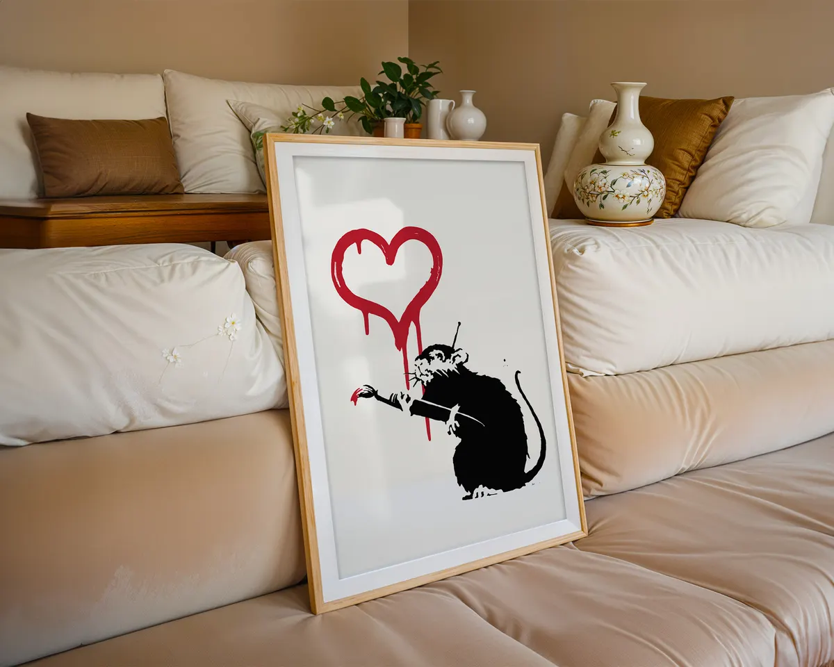 Banksy style street art poster of two rats in a tender urban romance composition. — photo 6