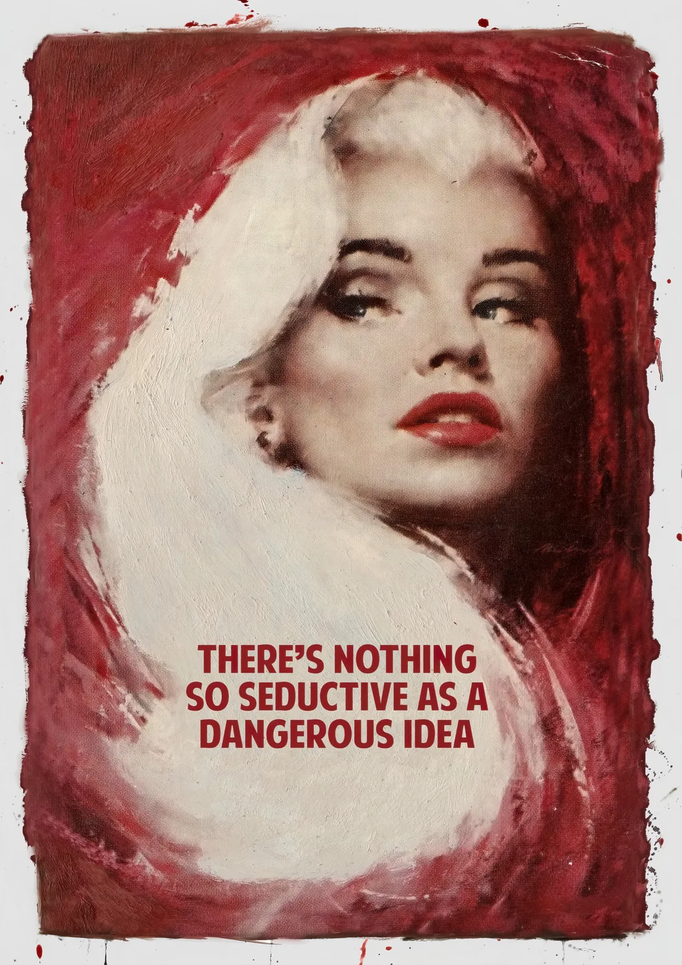 Moody dark art poster with shadowy seductive composition in a rich dramatic palette.