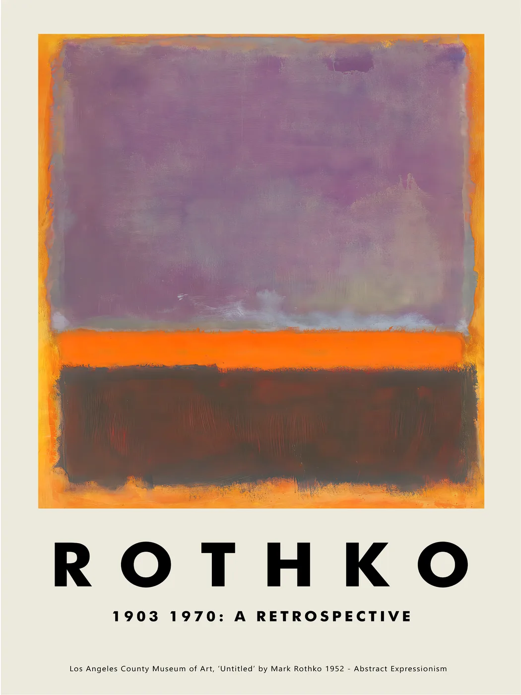 Rothko style abstract colour field poster in deep meditative purple with soft-edged rectangular forms.