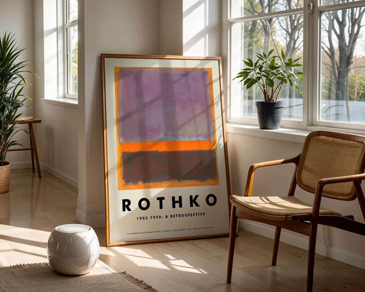 Rothko style abstract colour field poster in deep meditative purple with soft-edged rectangular forms. — photo 5