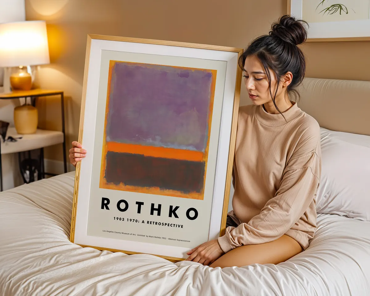 Rothko style abstract colour field poster in deep meditative purple with soft-edged rectangular forms. — photo 7