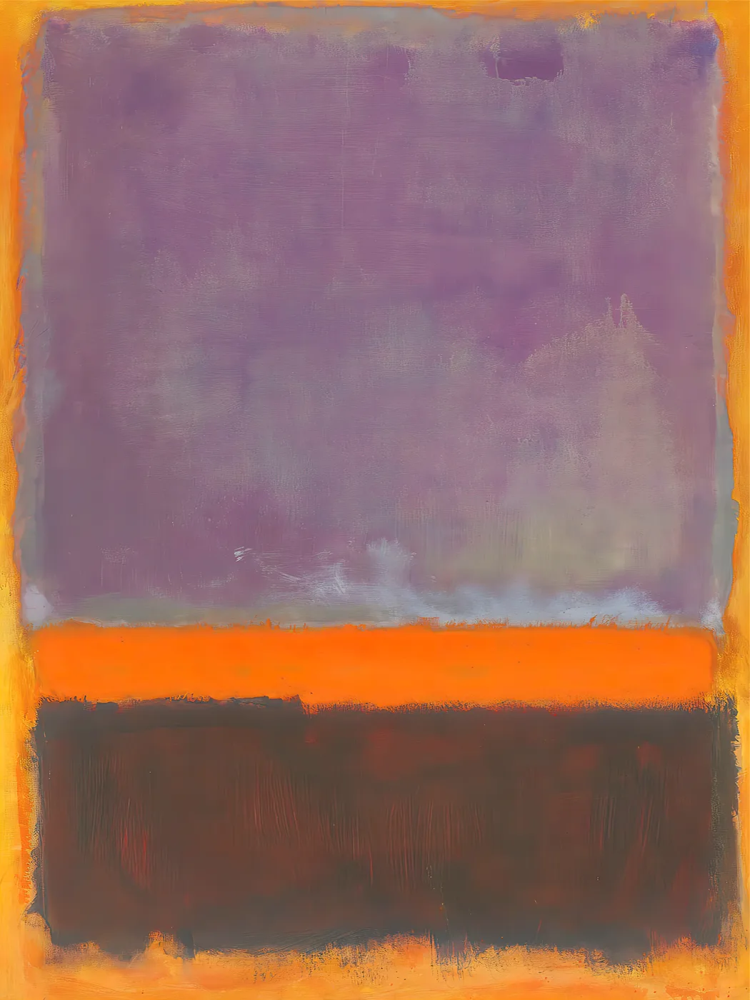 Rothko style abstract colour field poster in warm red and orange with soft luminous colour blocks.