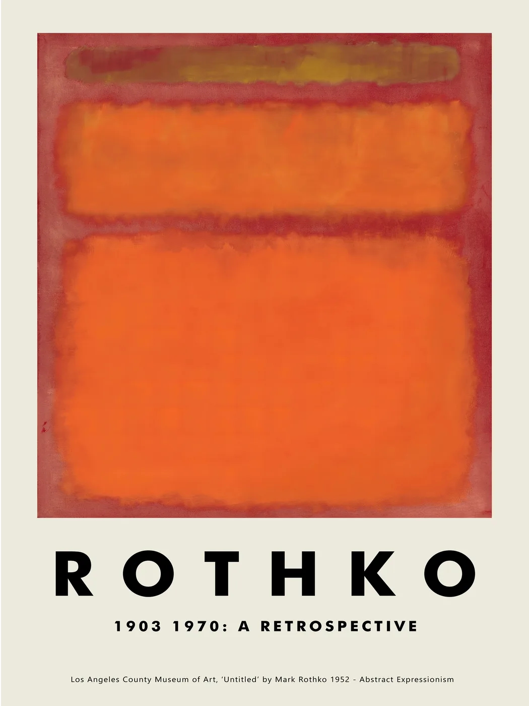 Rothko style abstract colour field poster in luminous orange with soft-edged meditative colour blocks.