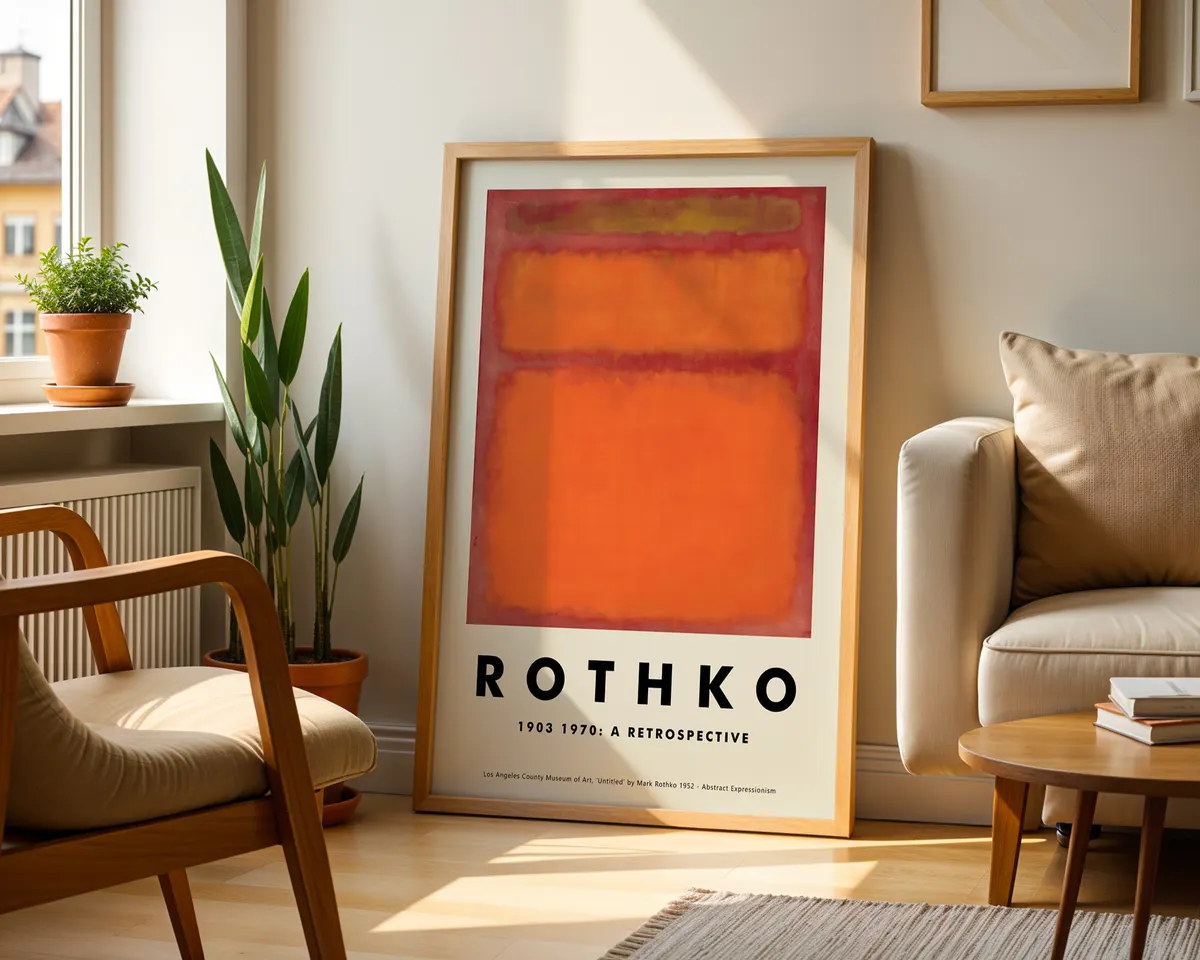 Rothko style abstract colour field poster in luminous orange with soft-edged meditative colour blocks. — photo 2