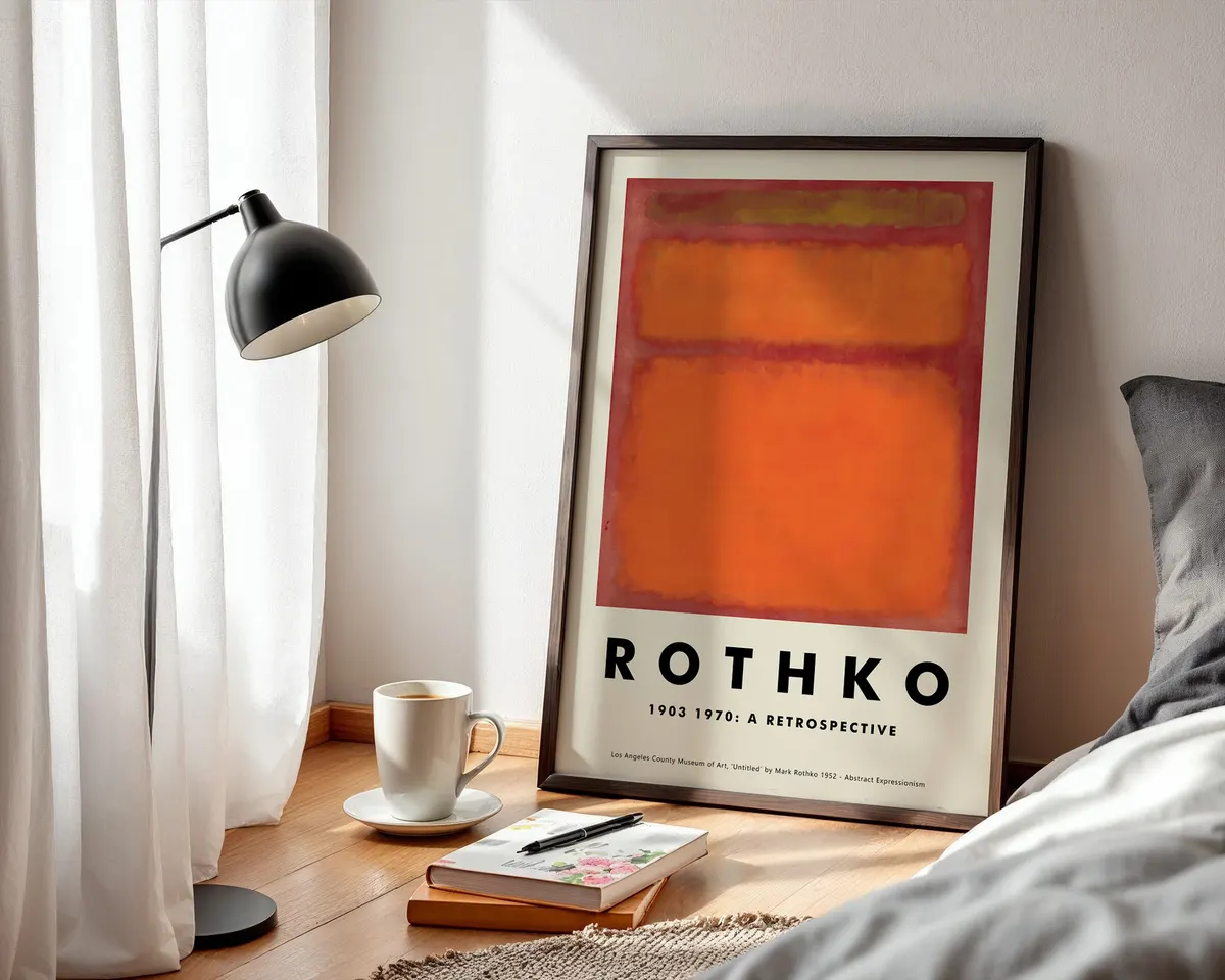 Rothko style abstract colour field poster in luminous orange with soft-edged meditative colour blocks. — photo 3